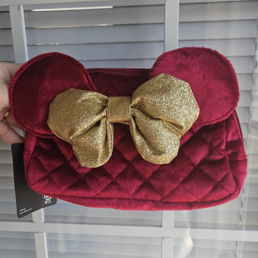 Disney Minnie Mouse NWT Fanny Pack Red Velvet Ears, Gold Bow Cross Body Purse